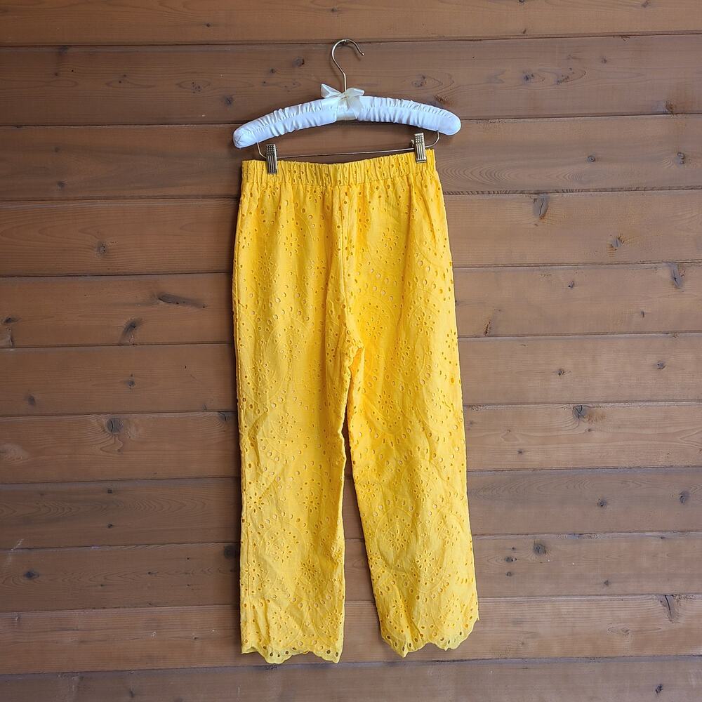 Lalavon Eyelet Pant NWT S Yellow Cropped Cottagecore Coastal Preppy Boho Preppy - Picture 4 of 6